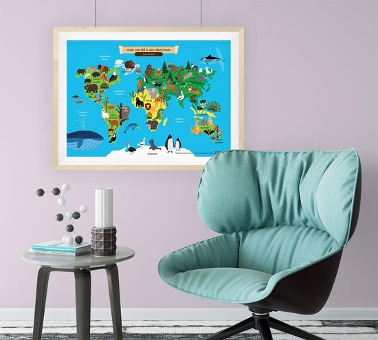Educatieve poster (Posterpapier) - Topografie wereld land en water - 70 x 50 cm (B2)