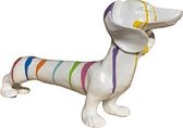Teckel - Hond - Staand decoratie beeld - Kunststof - Wit met verfdrip's