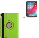 Ipad Pro 11 (2020) hoes Kunstleder Hoesje 360° Draaibare Book Case Bescherm Cover Hoes Groen+ Screenprotector Tempered Glass