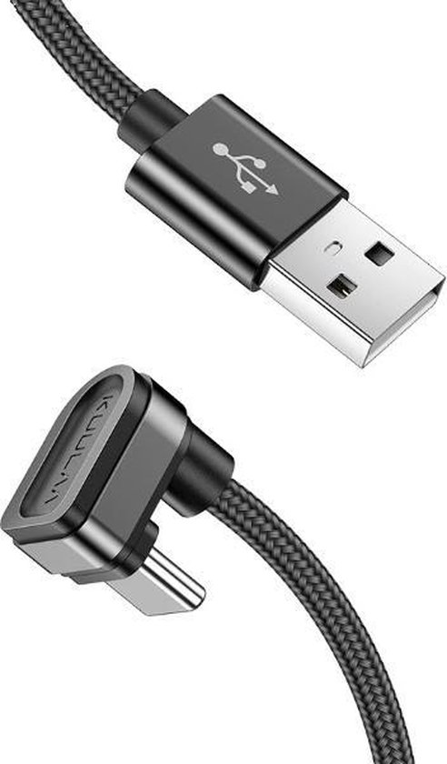 USB-C 180° haaks naar USB-A kabel - USB2.0 - tot 2A / zwart - 1 meter | bol