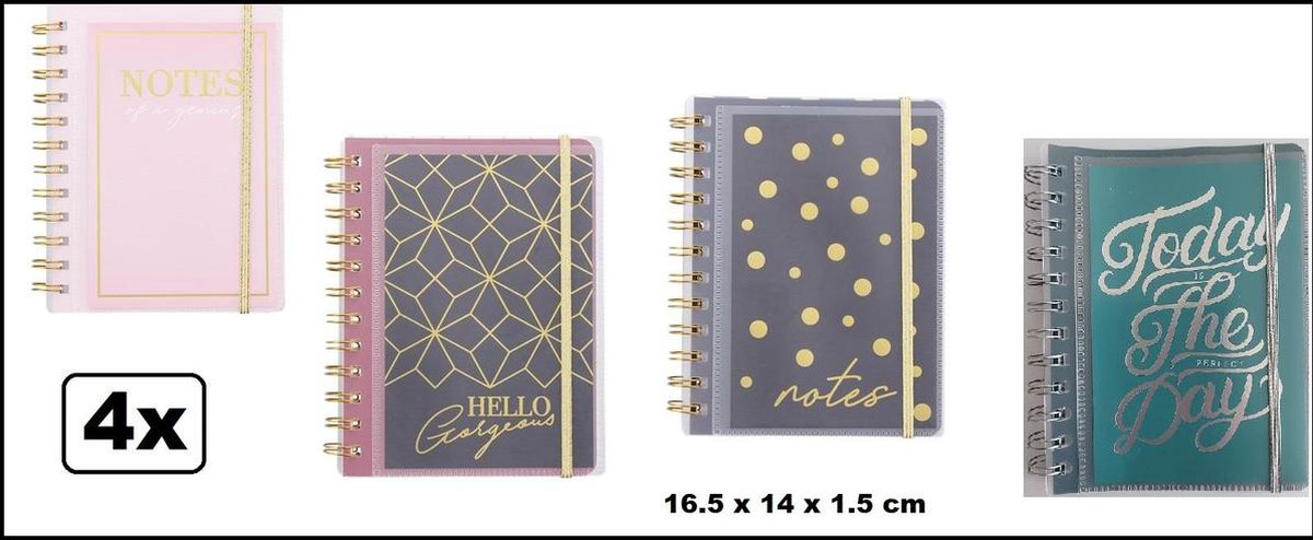 4x Notitie boekje assortie 16.5 x14 x1.5 cm - notebook notitieboekje B6 schrijf