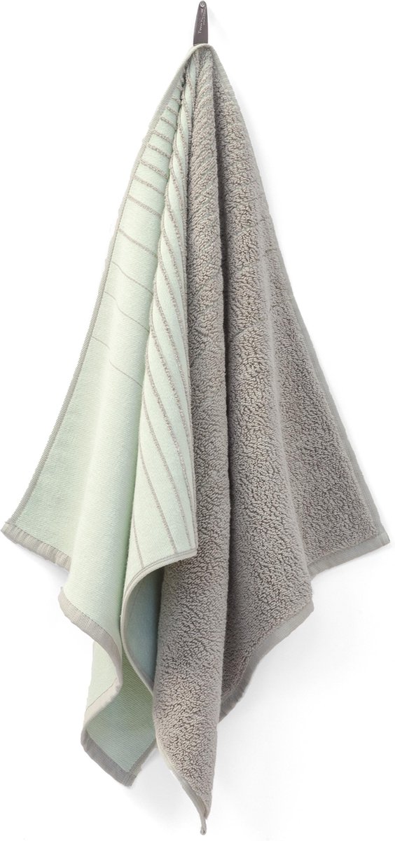 TweeDoek - mintgroen & warmgrijs - design handdoek en theedoek in één! - Biologisch katoen