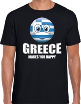 Greece makes you happy landen t-shirt Griekenland zwart voor heren met emoticon S