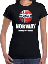 Norway makes you happy landen t-shirt Noorwegen zwart voor dames met emoticon S