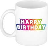 Happy Birthday regenboog cadeau koffiemok / theebeker 300 ml - regenboog letters - verjaardag mok / beker