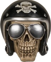 Spaarpot Motor bikers skull/schedel 16 x 13 cm - met sleuteltje - Vaderdag cadeau