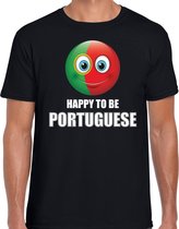 Portugal emoticon Happy to be Portuguese landen t-shirt zwart heren 2XL