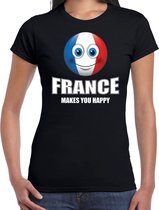 France makes you happy landen t-shirt Frankrijk zwart voor dames met emoticon M