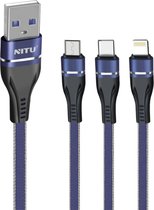 Nitu 3 in 1 kabel | Snellader | Oplaadfunctie & dataoverdracht | Type C, Type Lightning, Type Micro to USB | 120 cm | USB | Micro-USB |Apple Lightning l Geschikt voor iPhone / iPad / Galaxy /