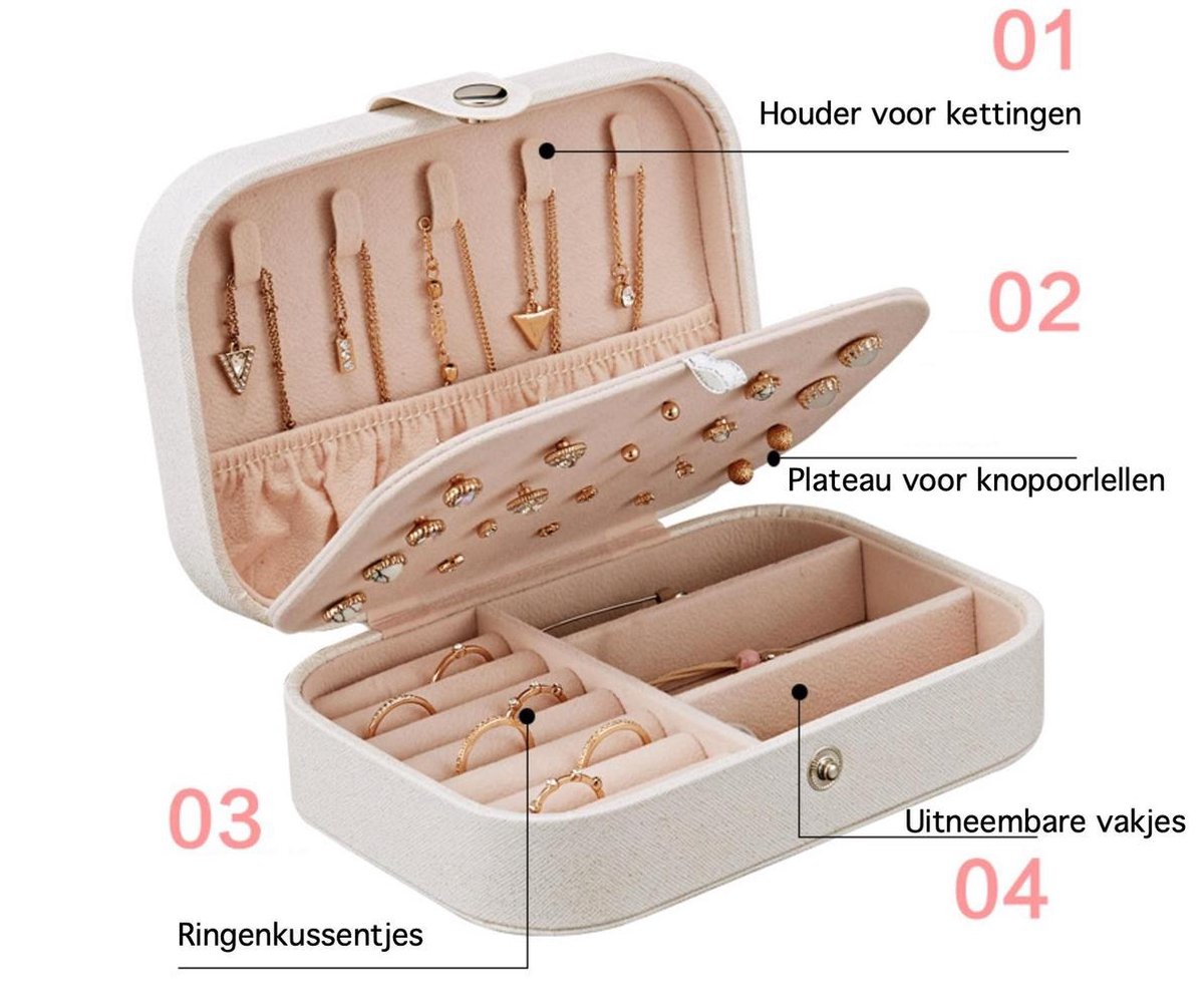INMORVEN Sieradendoosje voor meisjes, sieradendoos voor dames, 4 niveaus, draaibaar, kan worden vergrendeld voor ringen, oorbellen, halskettingen, haarelastiek, cadeau (roségoud