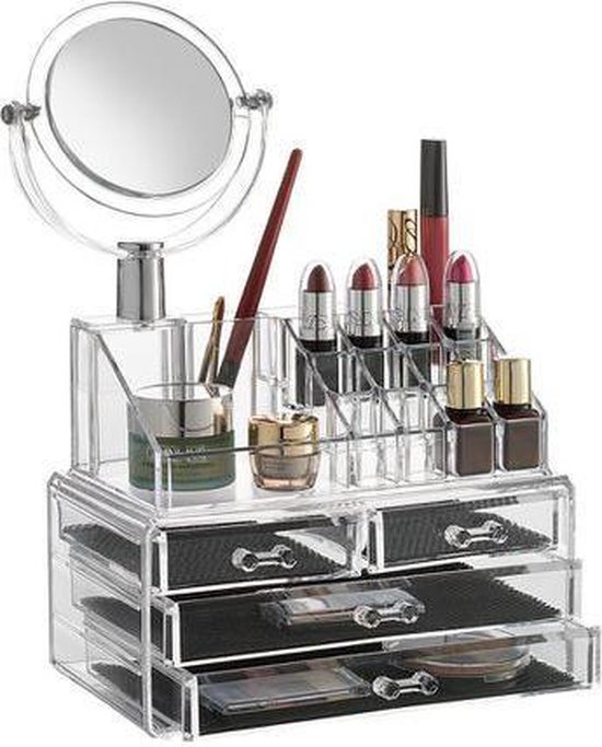 Make-up Organizer met Spiegel | Tweedelig | Make-up Organizer Transparant | Sieradenbox - Merkloos