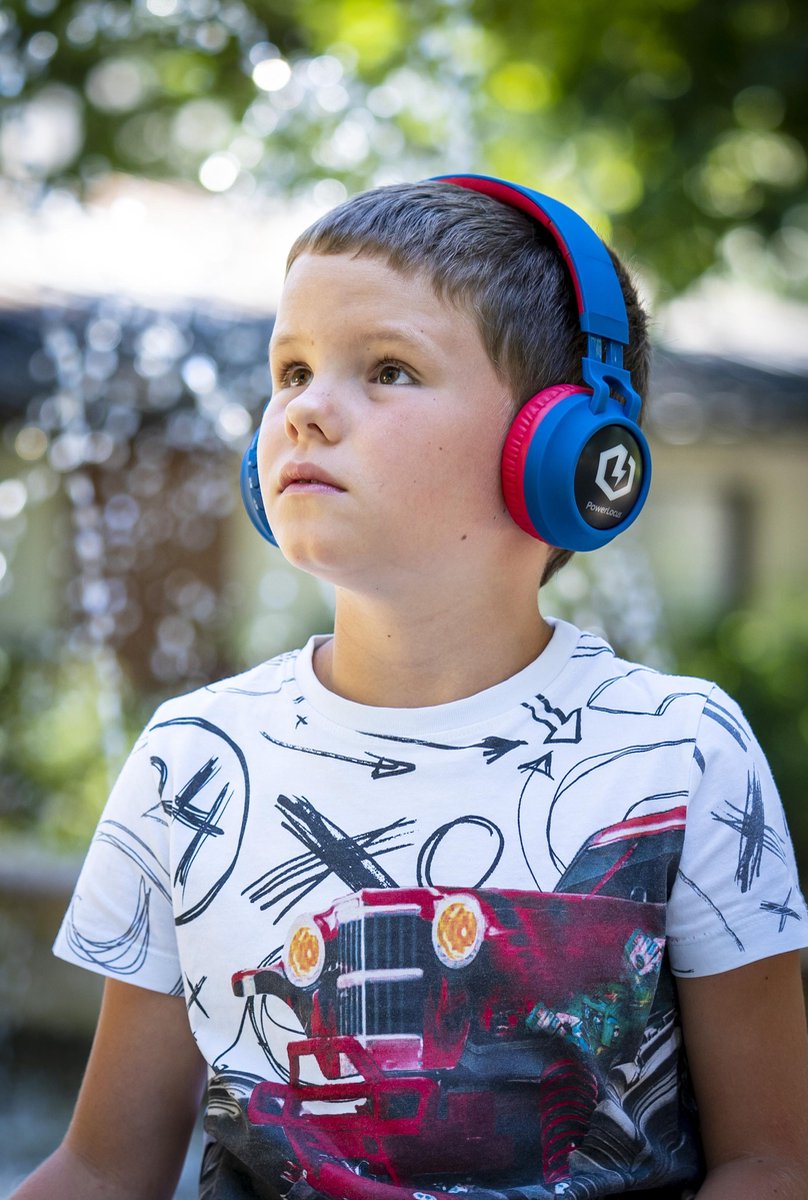 PowerLocus Buddy Draadloze On-Ear Koptelefoon voor Kinderen, LED lampjes, 85db Limiet, met Microfoon, Micro SD poort - Blauw/Rood – foto 7