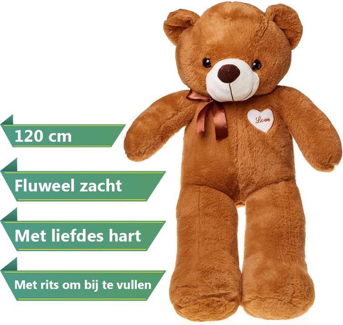 XXL Mega Teddybeer - Knuffel - Grote Reuze Pluche Knuffelbeer - Met Love Heart -... | bol.com