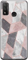 Huawei P Smart 2020 hoesje siliconen - Stone grid marmer | Huawei P Smart (2020) case | Roze | TPU backcover transparant