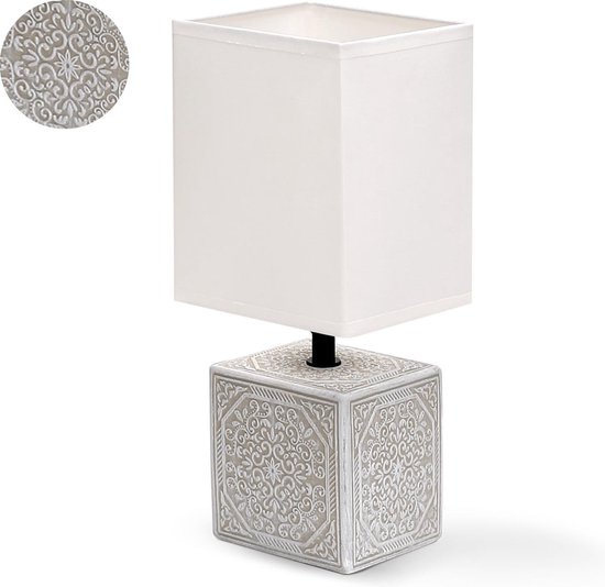Aigostar Tafellamp 130200PUG - Keramiek - Lamp met witte kap en lichte voetstuk - H30 cm