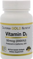 Vitamine D3 - 50mcg - 2000IU - 90 Vis Gelatine Softgels - California Gold Nutrition - AANBIEDING