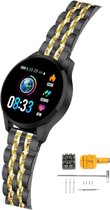 Smartwatch Belesy® BQ7PZwGo - Smartwatch Dames - Smartwatch Heren - Horloge - Stappenteller - 1.3 inch - Kleurenscherm - 10x Sporten - INDOOR en OUTDOOR - Schakelband - Zwart - Goud