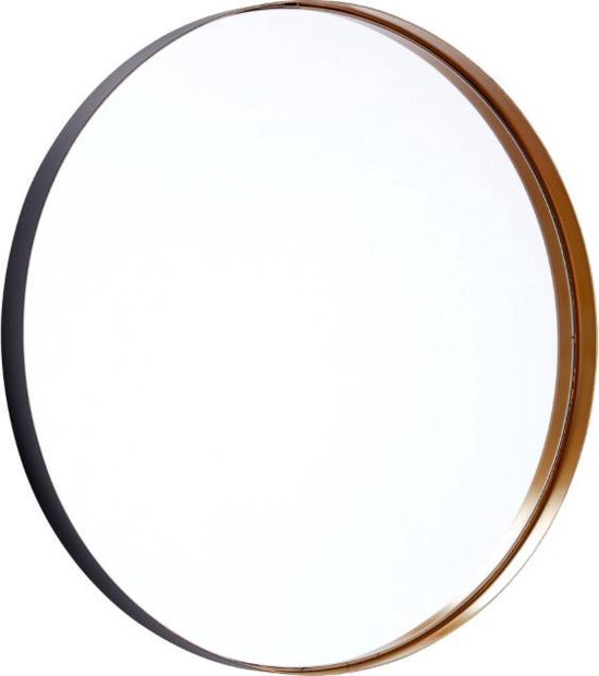 Spiegel rond met metalen lijst - zwart/goud - 48 cm | bol