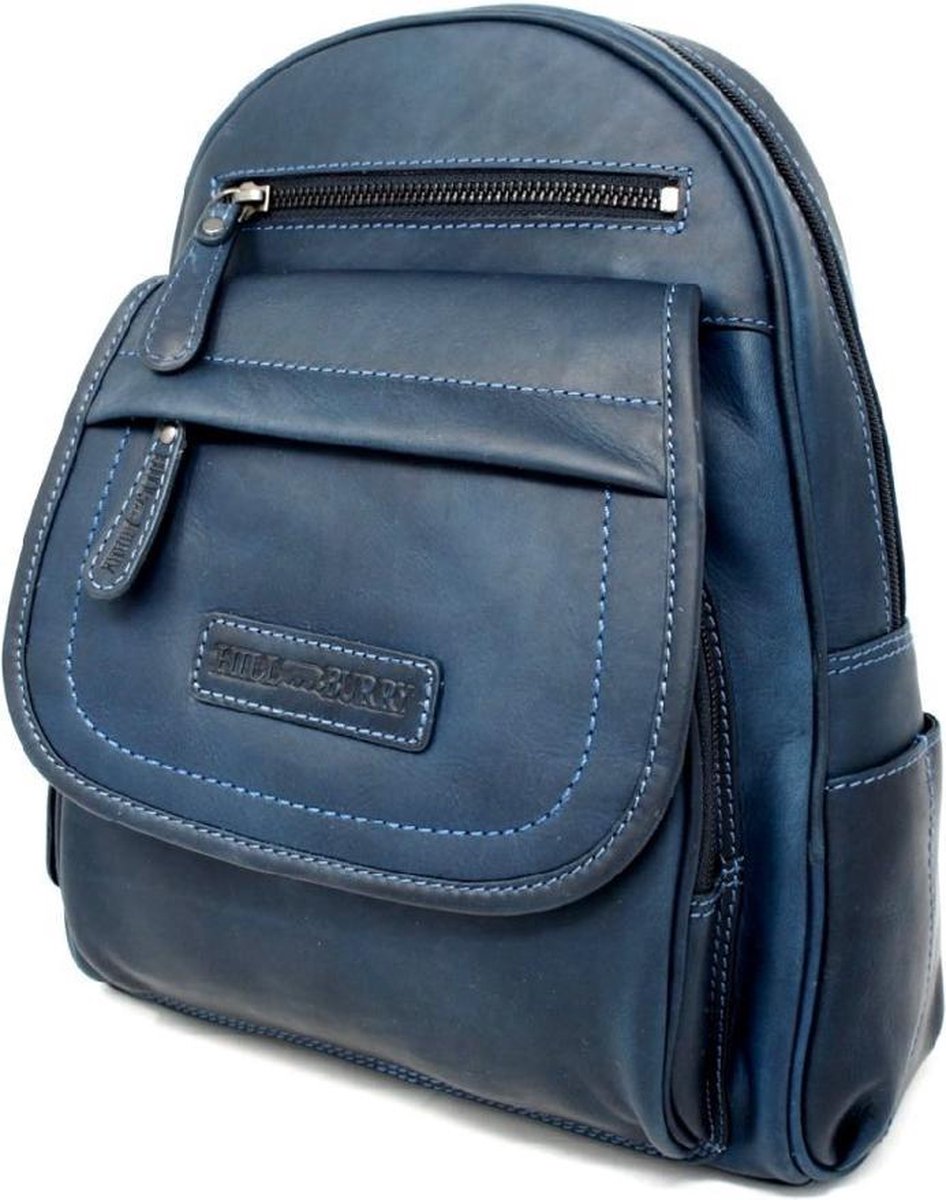 Hillburry tas - rugzak/rugtas - 100% leer - Blauw / donker blauw / navy