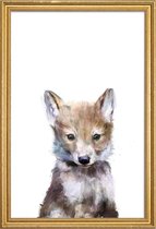 JUNIQE - Poster met houten lijst Wolfje illustratie -40x60 /Bruin &