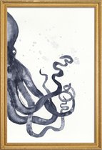 JUNIQE - Poster met houten lijst Octopus -20x30 /Blauw & Wit