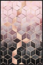 JUNIQE - Poster in kunststof lijst Pink Grey Gradient Cubes -20x30