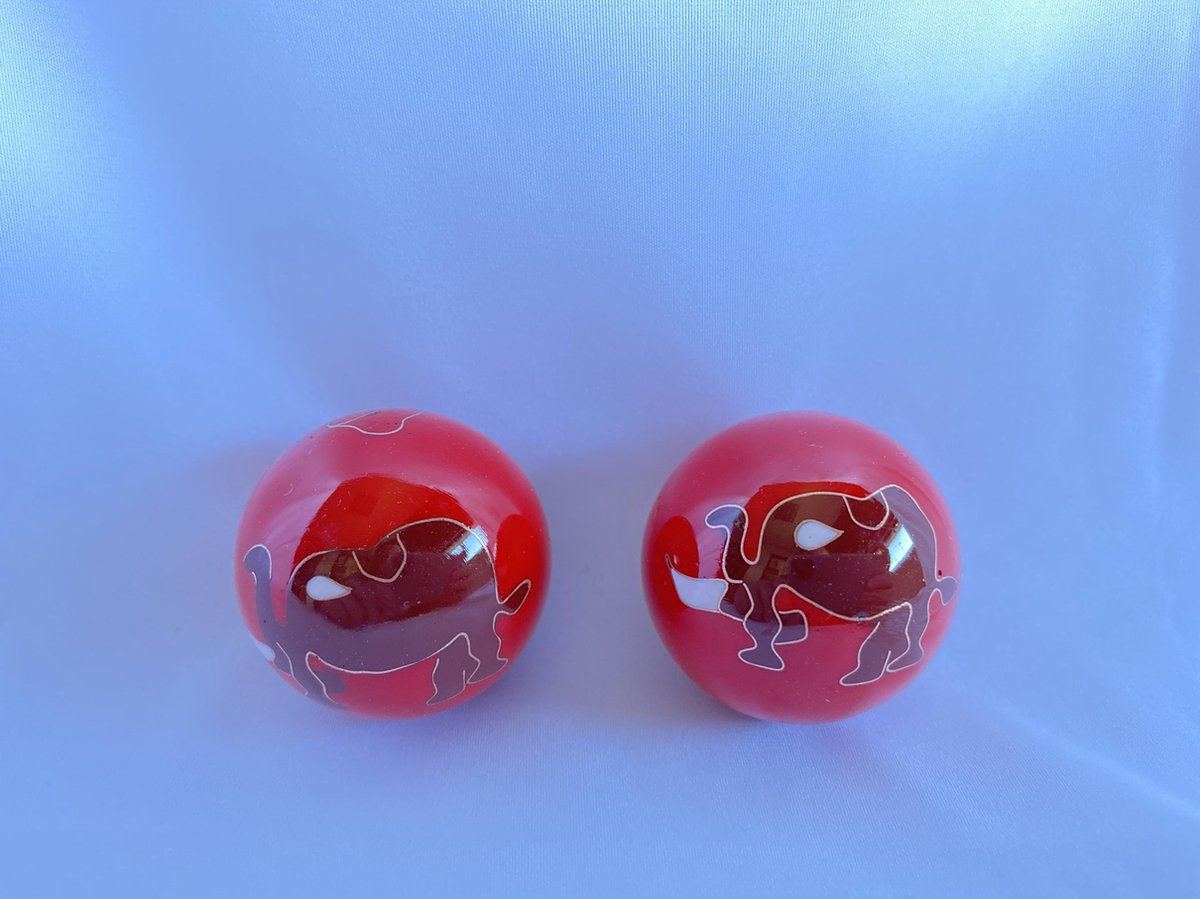 Goedkoopste Meridiaankogels met olifanten motief 3.5cm van cloisonne (een techniek van emailleren) rood & bruin