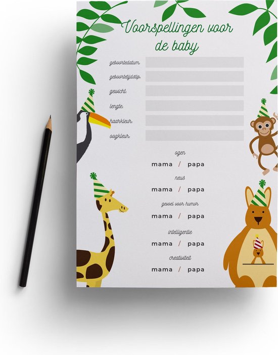 Cartes à remplir pour baby shower - Prédiction pour le bébé - 20 pièces format A5 - Simple face - Cadeau de baby shower