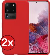 Samsung Galaxy S20 Ultra Hoesje Siliconen Case Cover - Samsung S20 Ultra Hoesje Cover Hoes Siliconen - Rood - 2 PACK