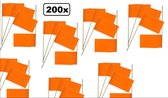 200x Vlaggetje papier op stok oranje - EK Oranje Holland Thema party Nederland sport voetbal