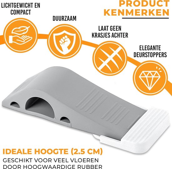 Easavida – Deurstoppers – Van Rubber – 12x4x2.5 cm – Set van 3 – Stapelbaar – Met Houder – Deurwig – Voor Binnen en Buiten – Grijs – Deurbuffer – Deurklem