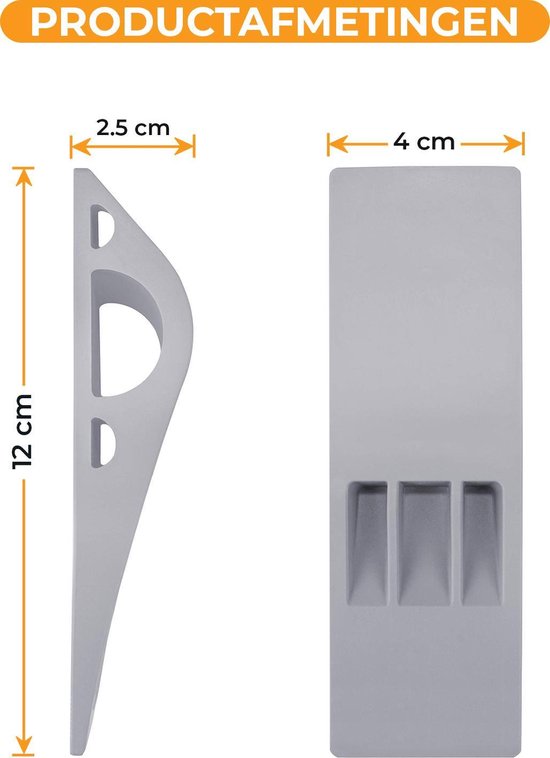 Easavida – Deurstoppers – Van Rubber – 12x4x2.5 cm – Set van 3 – Stapelbaar – Met Houder – Deurwig – Voor Binnen en Buiten – Grijs – Deurbuffer – Deurklem
