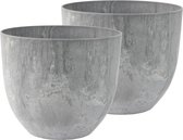 2x stuks bloempot/plantenpot gerecycled kunststof/steenpoeder betongrijs dia 33 cm en hoogte 29 cm voor binnen/buiten