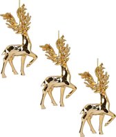 12x Kerstboomhangers gouden rendieren 16 cm kerstversiering - Gouden kerstversiering/boomversiering