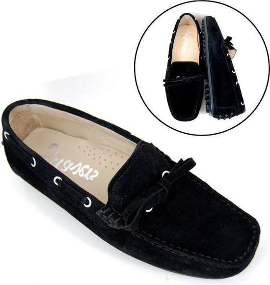 Dames Schoenen voor voor Platte schoenen voor Loafers en mocassins Car Shoe Suède Suède Loafers in het Zwart 
