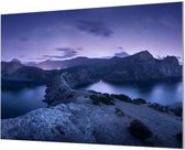 Wandpaneel Schiereiland blauw paars  | 150 x 100  CM | Zwart frame | Wandgeschroefd (19 mm)