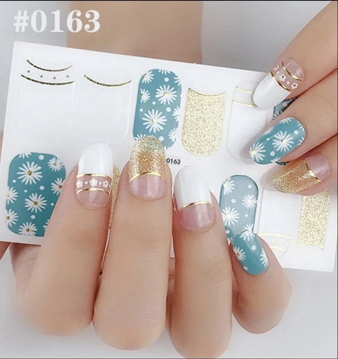Goedkoopste Nail art nagel stickers nagel stickers Daisy met goud en wit 0163
