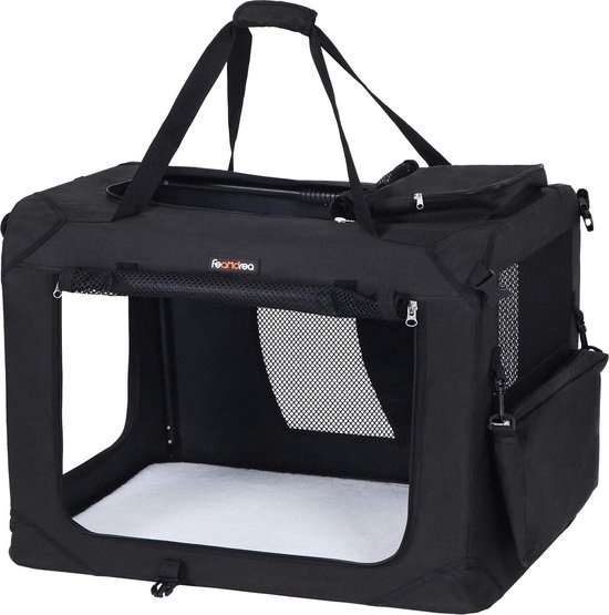 TRESKO® Opvouwbare hondenbox inclusief likmat en spatel, XXXL, 102 x 69 x 69 cm, transportbox voor honden en katten, hondentransportbox voor kleine en grote honden, robuuste hondentas, zwart