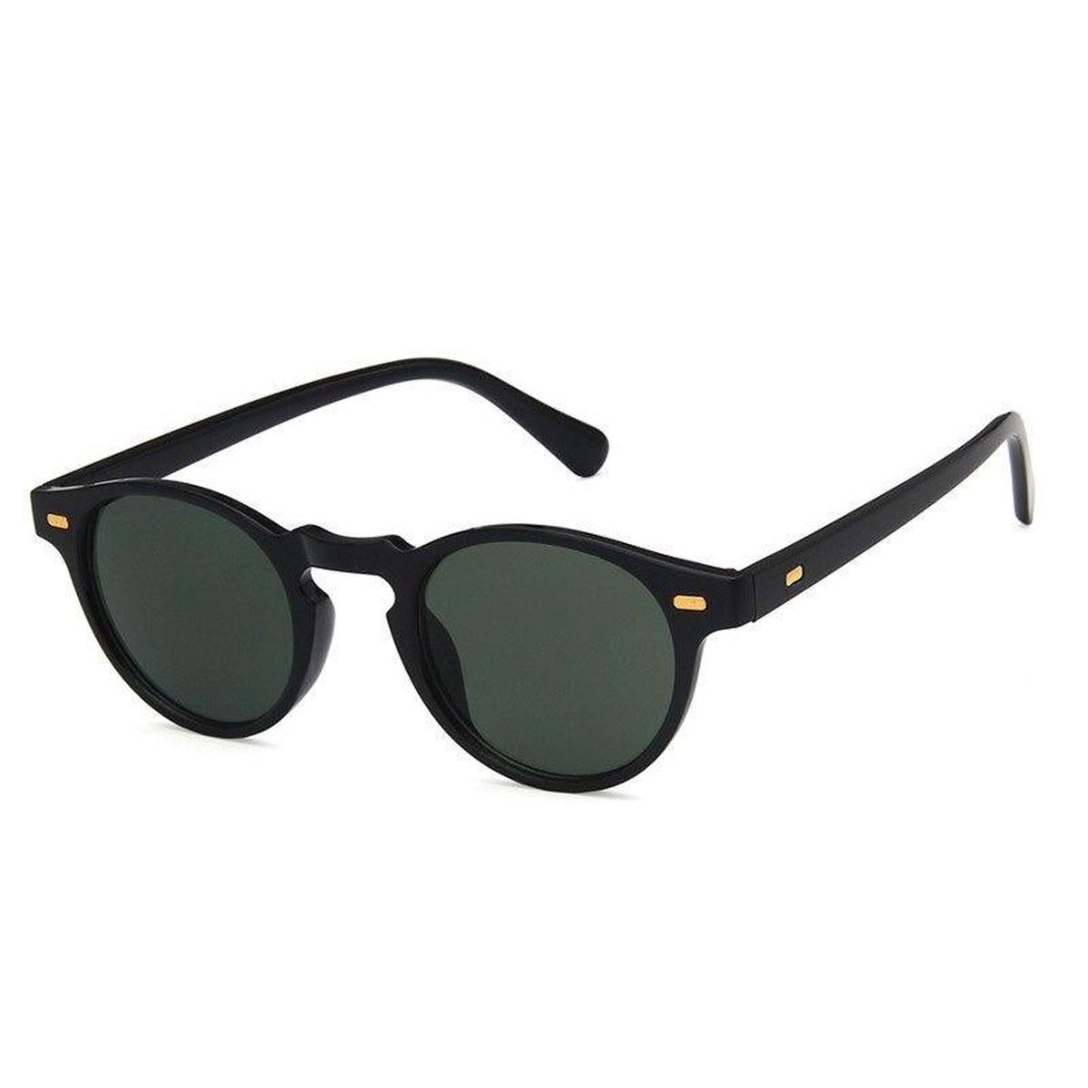 Kleine Zonnebril - Unisex Trendy Zonnebril - Zwart met Groene Glas