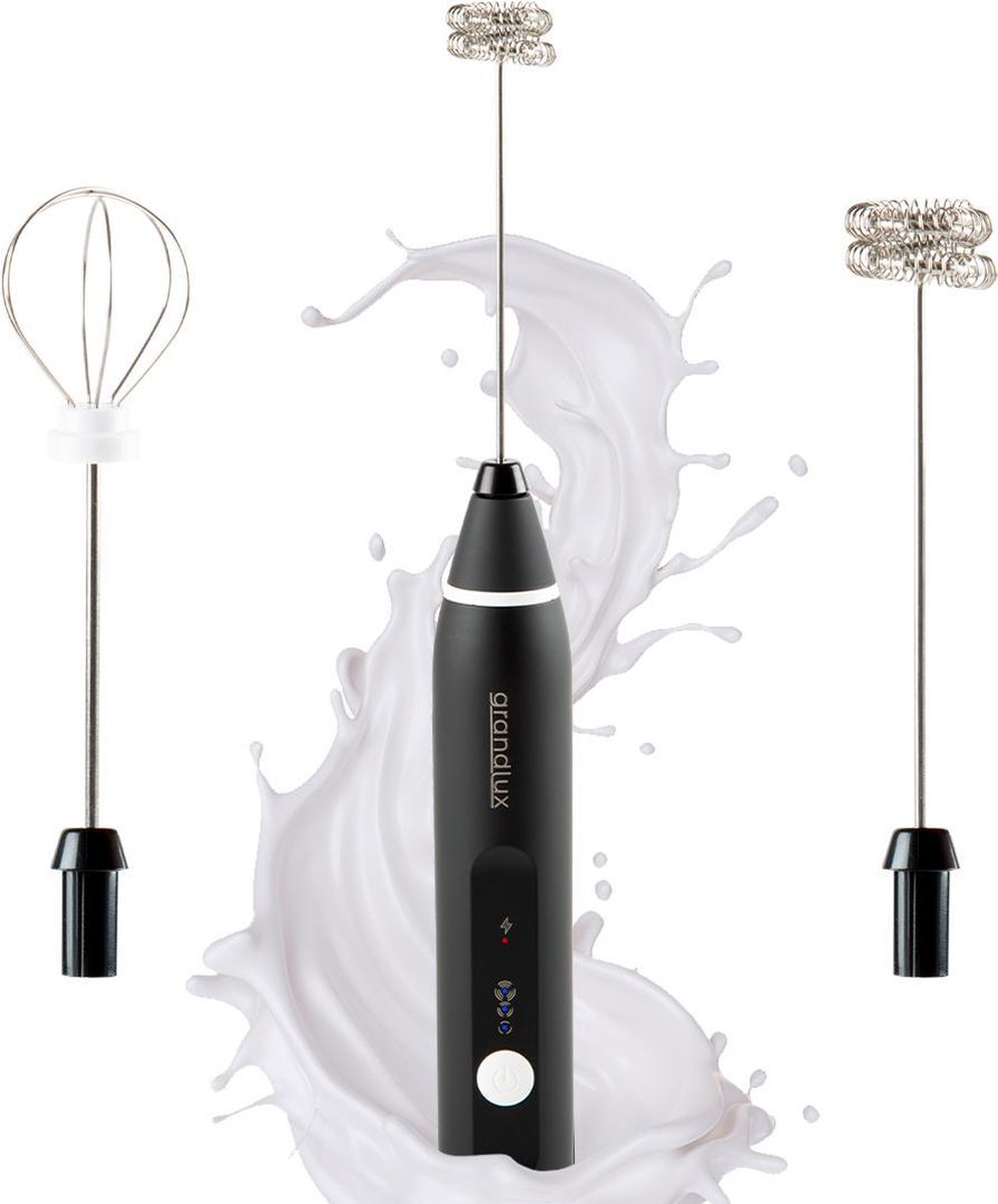 Grandlux Melkopschuimer Handmatig met 2 Opzetstukken Oplaadbaar 3 Snelheden - Milk Frother - Mel