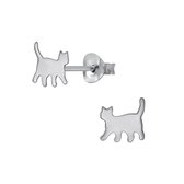 Joy|S - Zilveren kat poes oorbellen - gepolijst