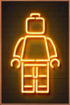 JUNIQE - Poster met kunststof lijst Neon Lego -20x30 /Oranje & Zwart