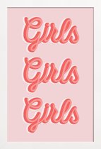 JUNIQE - Poster in houten lijst Girls Girls Girls -40x60 /Roze