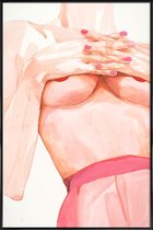 JUNIQE - Poster met kunststof lijst For Myself -13x18 /Ivoor & Roze