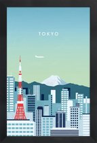 JUNIQE - Poster in houten lijst Retro Tokio -40x60 /Turkoois