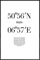 JUNIQE - Poster in kunststof lijst Coördinaten Keulen -20x30 /Wit &