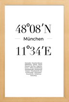 JUNIQE - Poster in houten lijst Coördinaten München -40x60 /Wit &