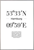 JUNIQE - Poster met kunststof lijst Coördinaten Hamburg -40x60 /Wit &