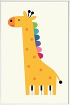 JUNIQE - Poster in kunststof lijst Giraffe Piano -30x45 /Geel