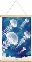 JUNIQE - Posterhanger Jellyfish -40x60 /Blauw & Wit